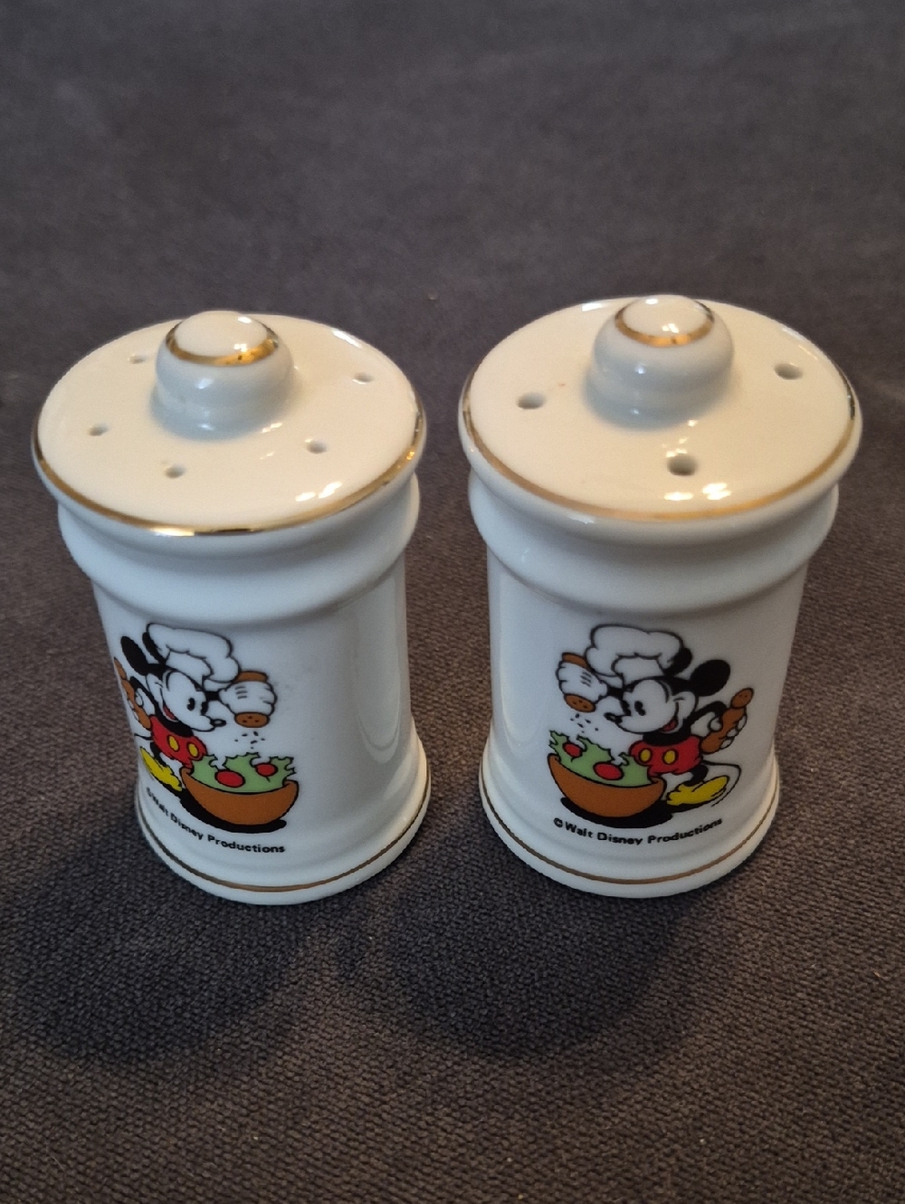 Disney White and Gold Mickey Chef Salt & Pepper Shakers